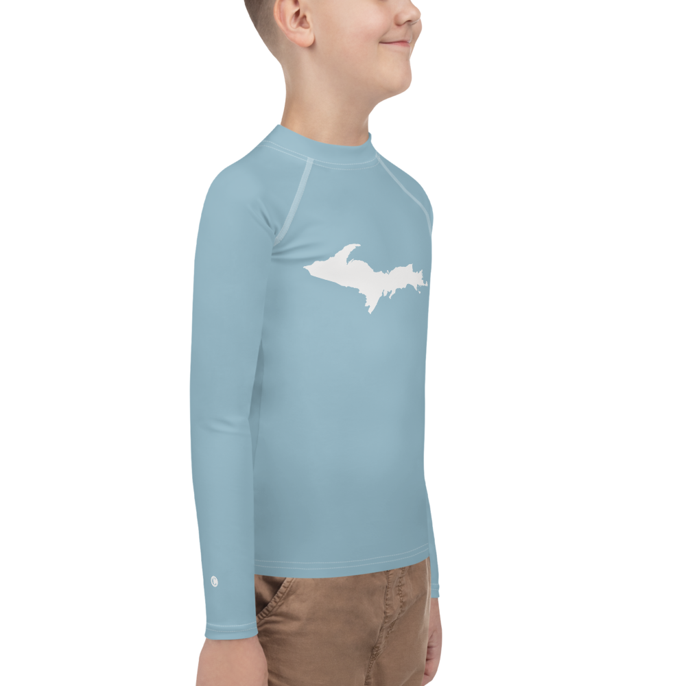 Michigan Upper Peninsula Rash Guard (w/ UP Outline) | Youth - Opal Blue