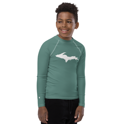 Michigan Upper Peninsula Rash Guard (w/ UP Outline) | Youth - Copper Green