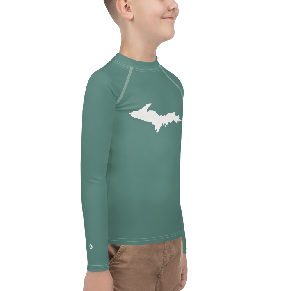 Michigan Upper Peninsula Rash Guard (w/ UP Outline) | Youth - Copper Green