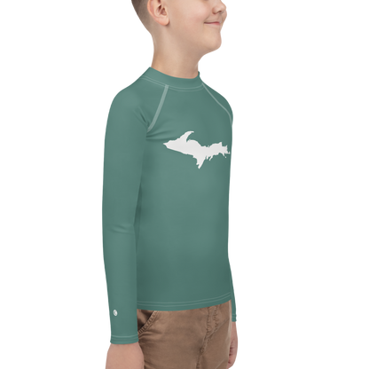 Michigan Upper Peninsula Rash Guard (w/ UP Outline) | Youth - Copper Green