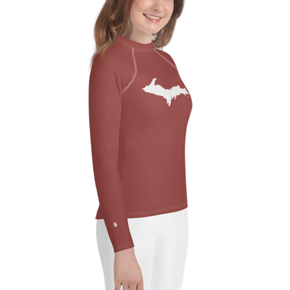 Michigan Upper Peninsula Rash Guard (w/ UP Outline) | Youth - Ore Dock Red