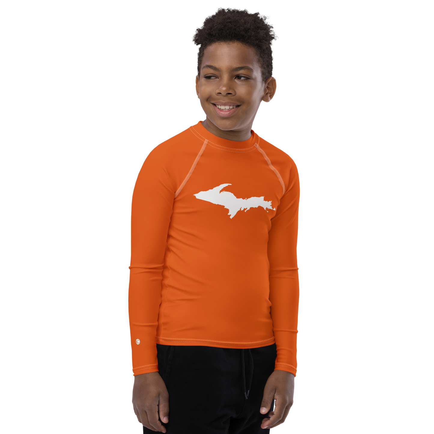 Michigan Upper Peninsula Rash Guard (w/ UP Outline) | Youth - Maple Leaf Orange