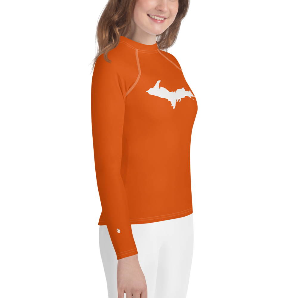 Michigan Upper Peninsula Rash Guard (w/ UP Outline) | Youth - Maple Leaf Orange