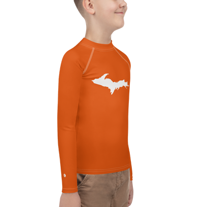 Michigan Upper Peninsula Rash Guard (w/ UP Outline) | Youth - Maple Leaf Orange