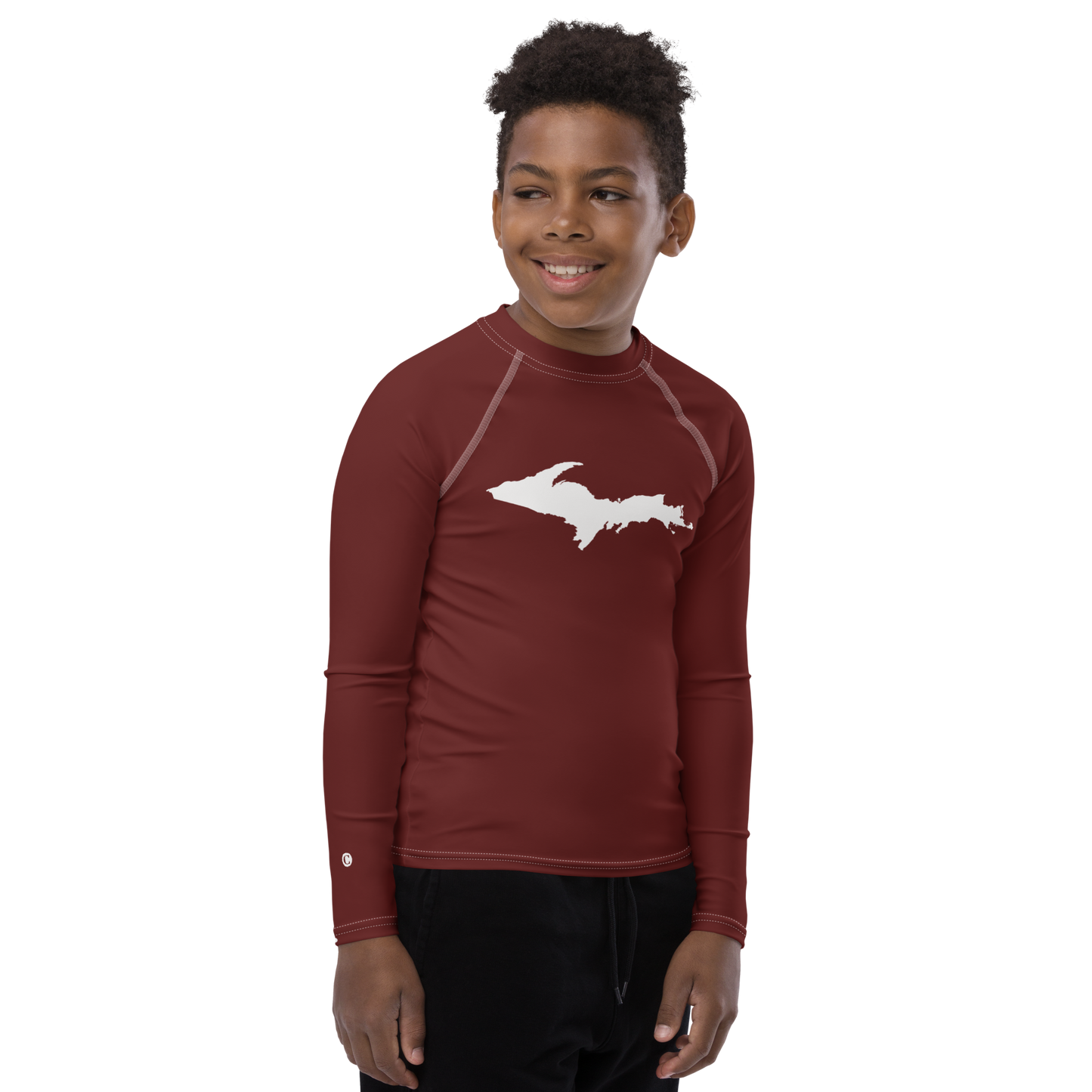 Michigan Upper Peninsula Rash Guard (w/ UP Outline) | Youth - Cherrywood Color