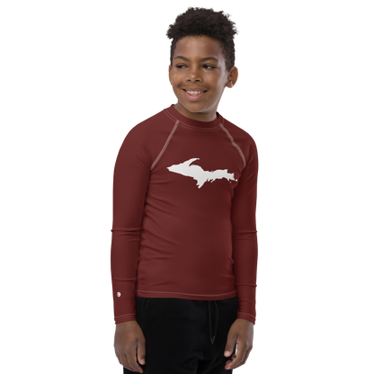 Michigan Upper Peninsula Rash Guard (w/ UP Outline) | Youth - Cherrywood Color