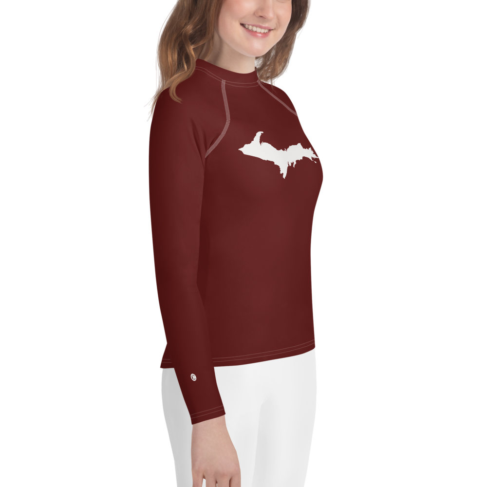 Michigan Upper Peninsula Rash Guard (w/ UP Outline) | Youth - Cherrywood Color