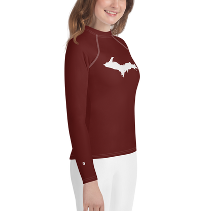 Michigan Upper Peninsula Rash Guard (w/ UP Outline) | Youth - Cherrywood Color