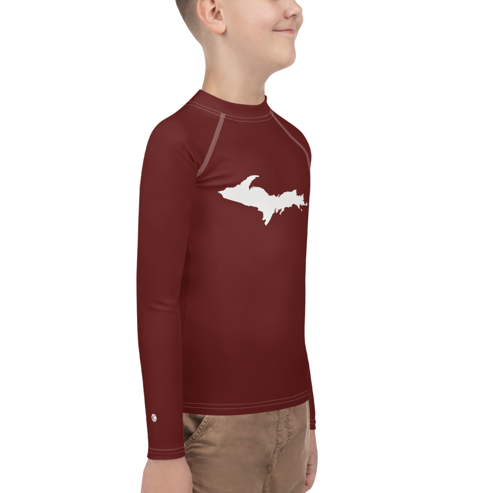 Michigan Upper Peninsula Rash Guard (w/ UP Outline) | Youth - Cherrywood Color