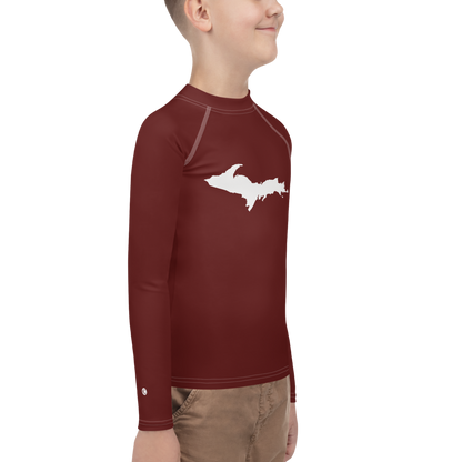 Michigan Upper Peninsula Rash Guard (w/ UP Outline) | Youth - Cherrywood Color