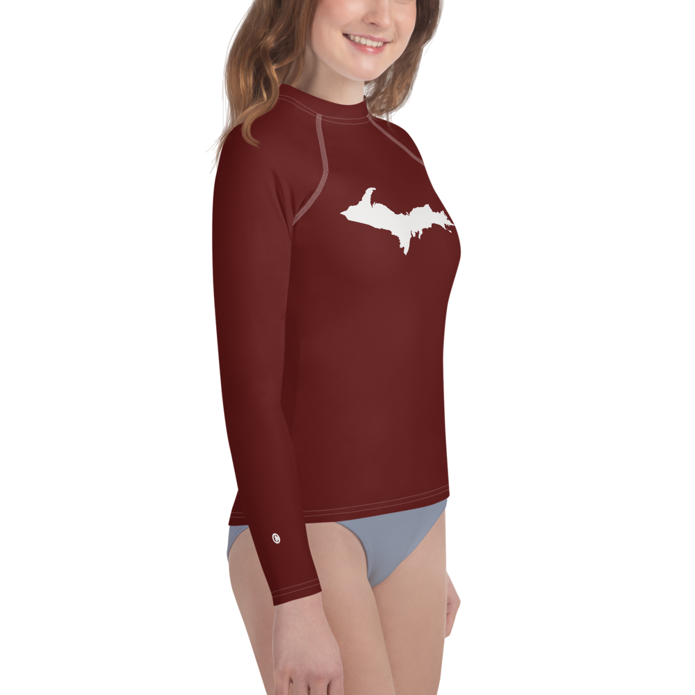 Michigan Upper Peninsula Rash Guard (w/ UP Outline) | Youth - Cherrywood Color