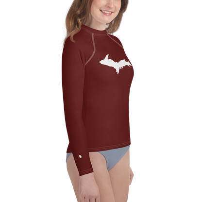 Michigan Upper Peninsula Rash Guard (w/ UP Outline) | Youth - Cherrywood Color