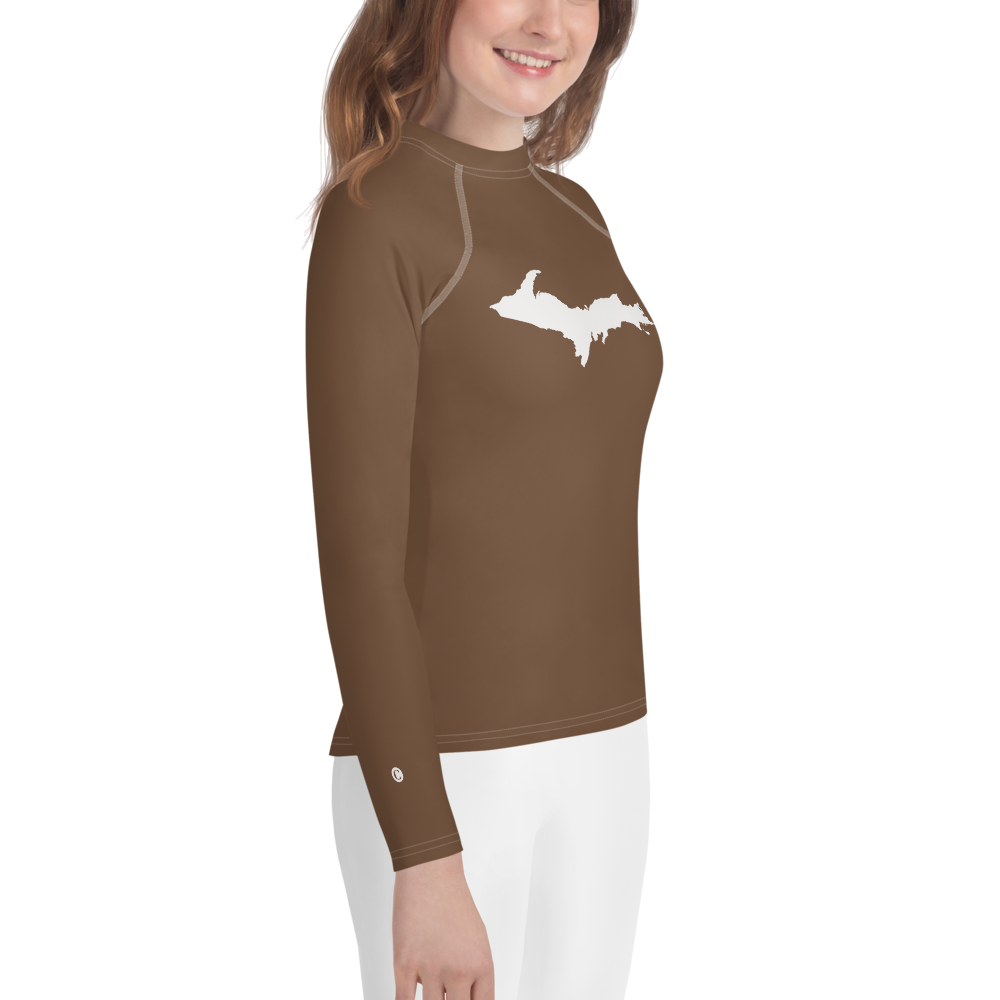 Michigan Upper Peninsula Rash Guard (w/ UP Outline) | Youth - Coffee Color