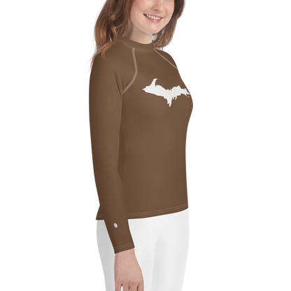 Michigan Upper Peninsula Rash Guard (w/ UP Outline) | Youth - Coffee Color