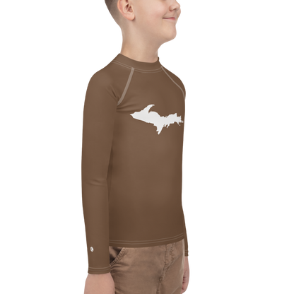 Michigan Upper Peninsula Rash Guard (w/ UP Outline) | Youth - Coffee Color