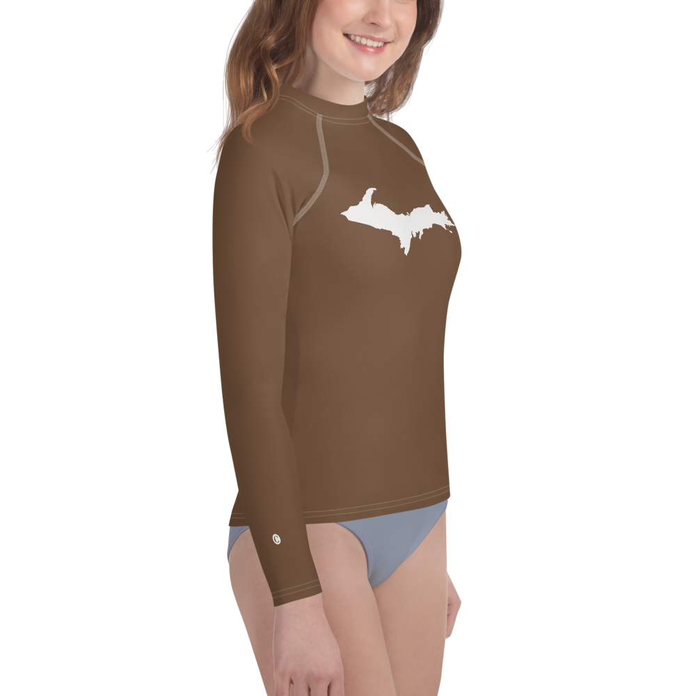 Michigan Upper Peninsula Rash Guard (w/ UP Outline) | Youth - Coffee Color