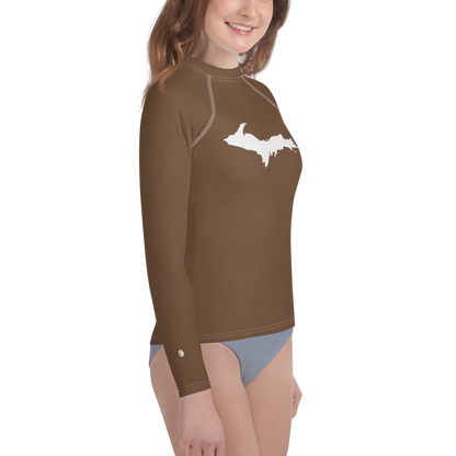 Michigan Upper Peninsula Rash Guard (w/ UP Outline) | Youth - Coffee Color