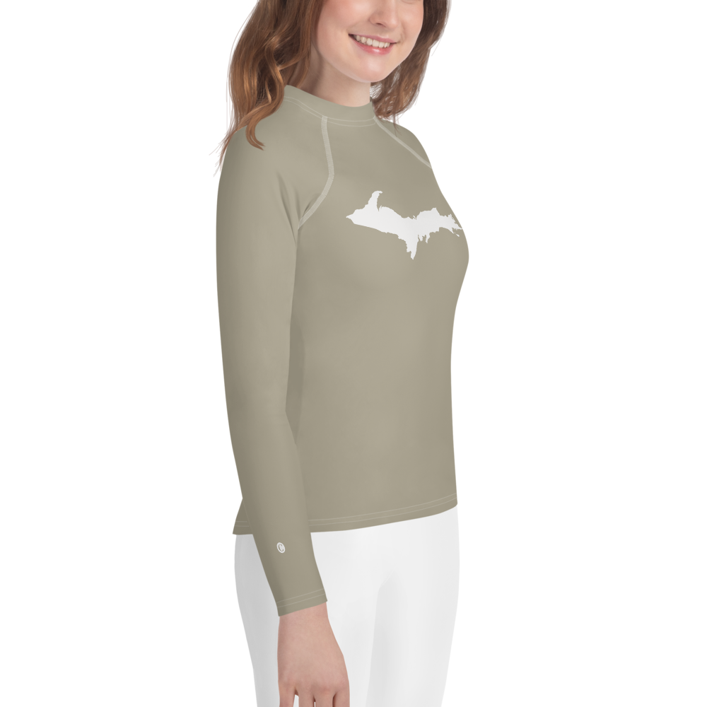 Michigan Upper Peninsula Rash Guard (w/ UP Outline) | Youth - Petoskey Stone Beige