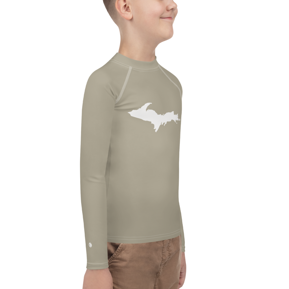 Michigan Upper Peninsula Rash Guard (w/ UP Outline) | Youth - Petoskey Stone Beige