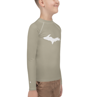 Michigan Upper Peninsula Rash Guard (w/ UP Outline) | Youth - Petoskey Stone Beige