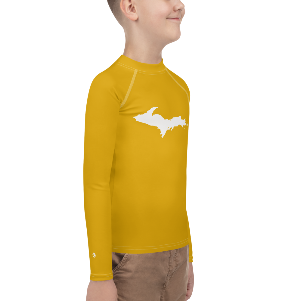 Michigan Upper Peninsula Rash Guard (w/ UP Outline) | Youth - Gold