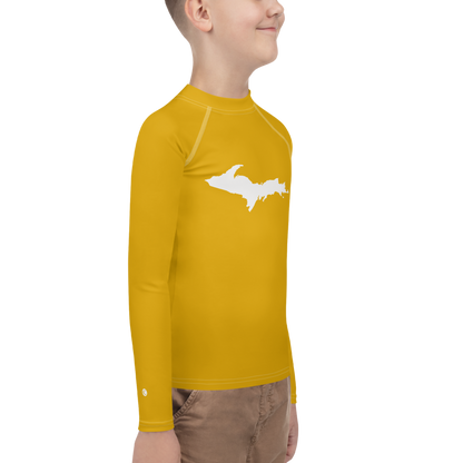 Michigan Upper Peninsula Rash Guard (w/ UP Outline) | Youth - Gold