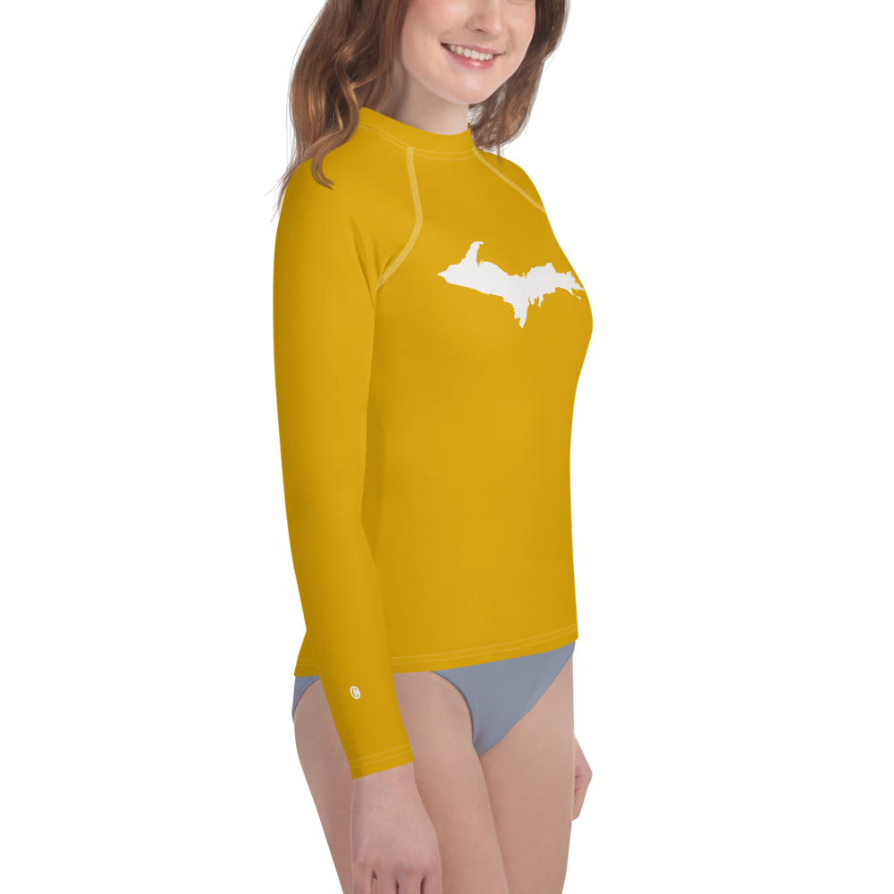 Michigan Upper Peninsula Rash Guard (w/ UP Outline) | Youth - Gold