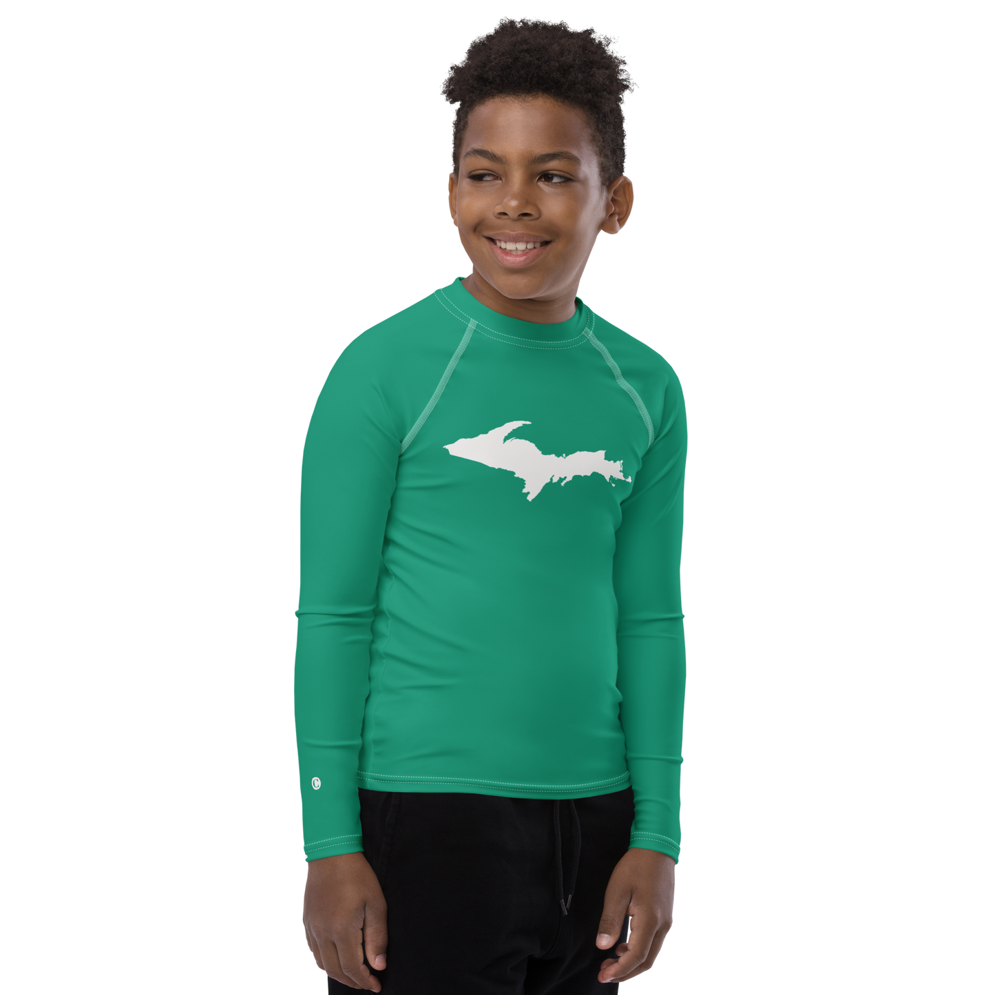 Michigan Upper Peninsula Rash Guard (w/ UP Outline) | Youth - Emerald Green