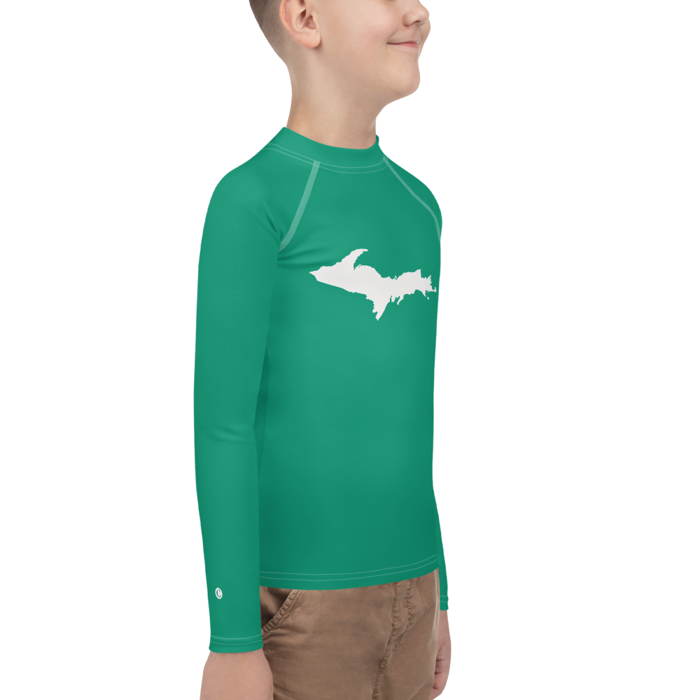 Michigan Upper Peninsula Rash Guard (w/ UP Outline) | Youth - Emerald Green