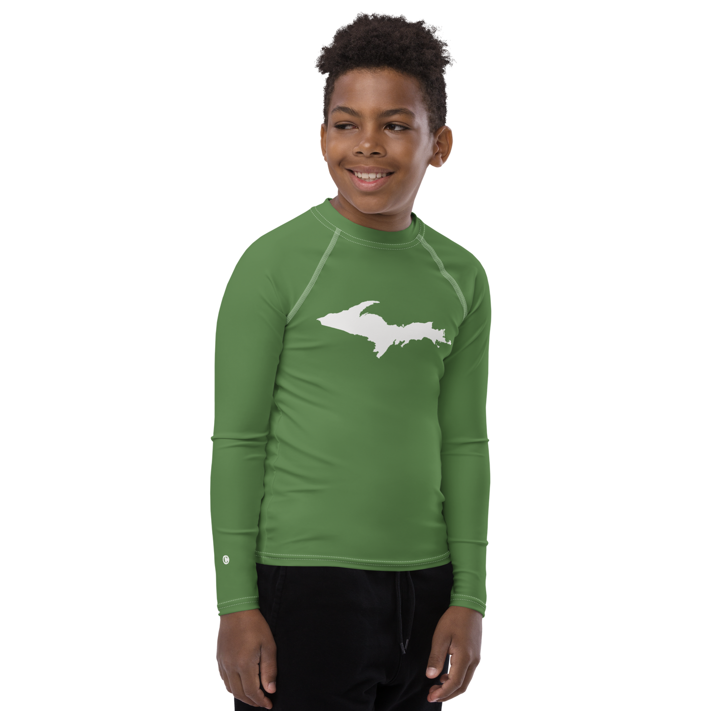 Michigan Upper Peninsula Rash Guard (w/ UP Outline) | Youth - Pine Green