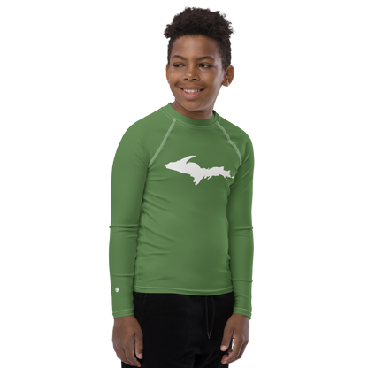 Michigan Upper Peninsula Rash Guard (w/ UP Outline) | Youth - Pine Green