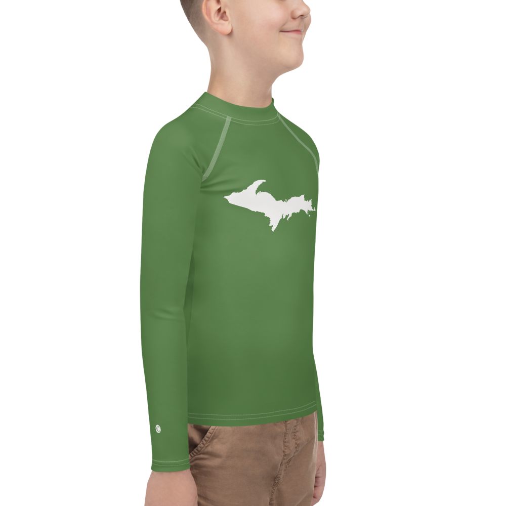 Michigan Upper Peninsula Rash Guard (w/ UP Outline) | Youth - Pine Green