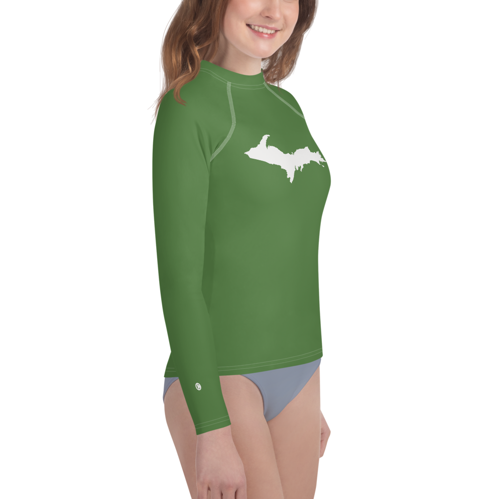 Michigan Upper Peninsula Rash Guard (w/ UP Outline) | Youth - Pine Green