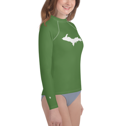 Michigan Upper Peninsula Rash Guard (w/ UP Outline) | Youth - Pine Green