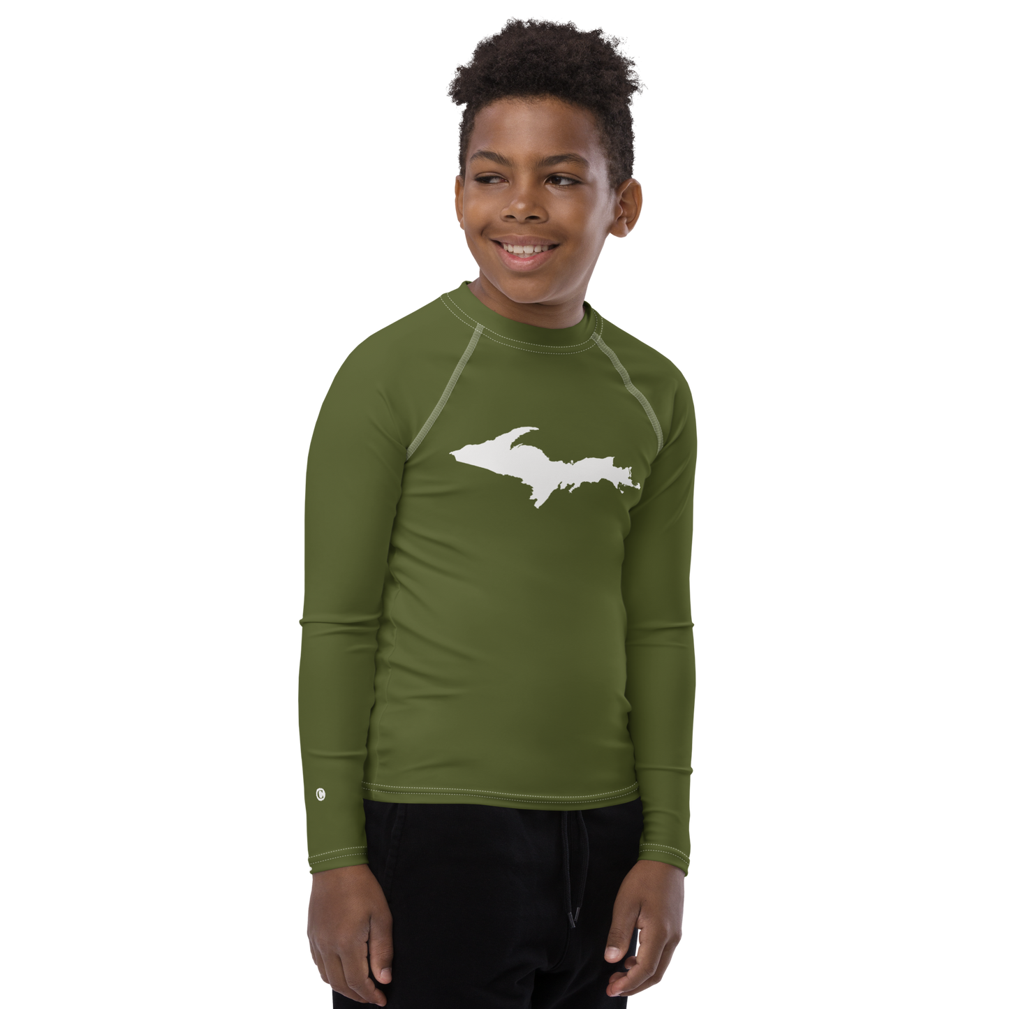 Michigan Upper Peninsula Rash Guard (w/ UP Outline) | Youth - Army Green