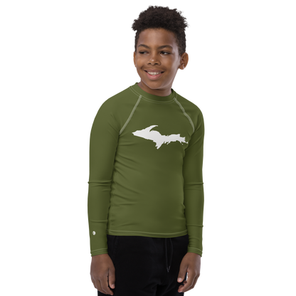 Michigan Upper Peninsula Rash Guard (w/ UP Outline) | Youth - Army Green