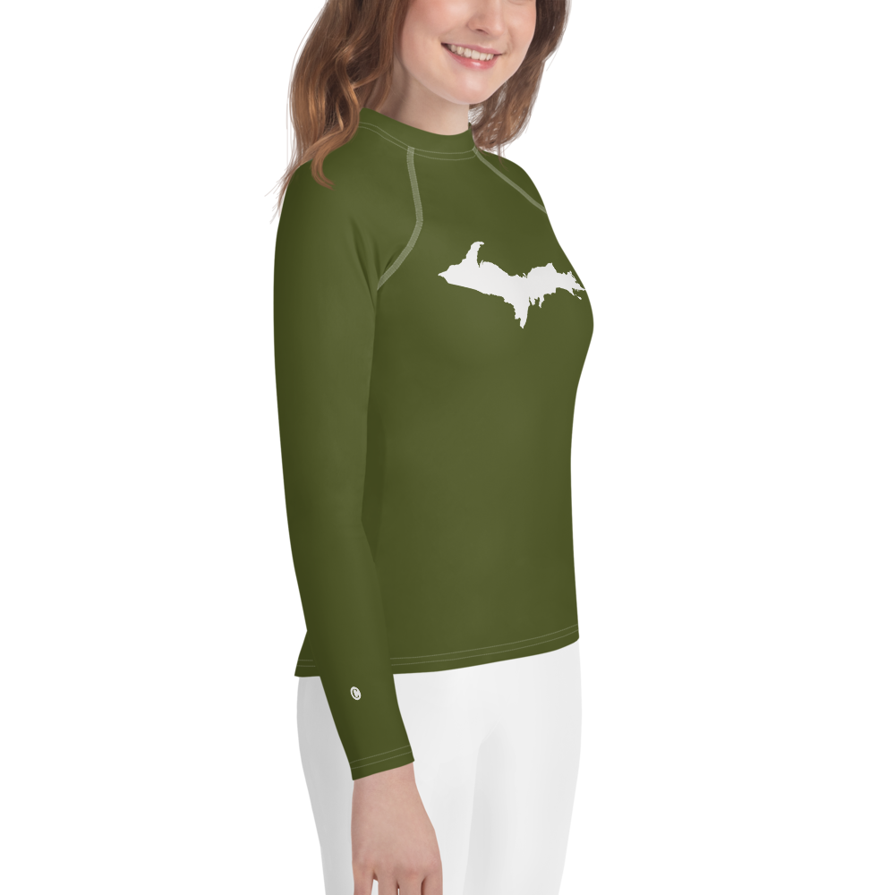 Michigan Upper Peninsula Rash Guard (w/ UP Outline) | Youth - Army Green