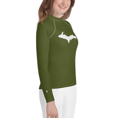 Michigan Upper Peninsula Rash Guard (w/ UP Outline) | Youth - Army Green