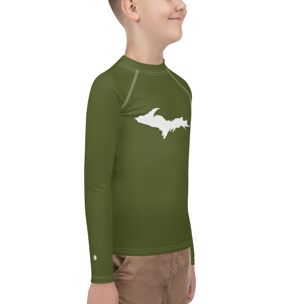 Michigan Upper Peninsula Rash Guard (w/ UP Outline) | Youth - Army Green