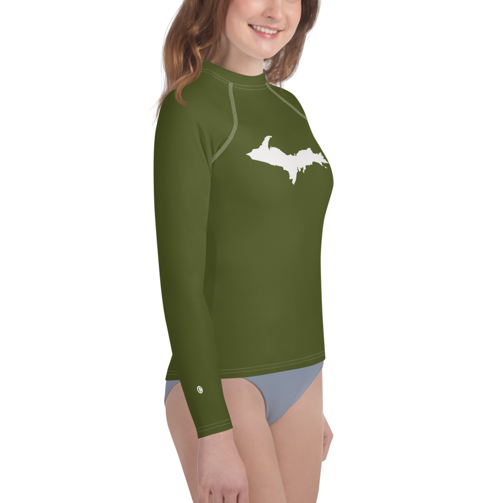 Michigan Upper Peninsula Rash Guard (w/ UP Outline) | Youth - Army Green