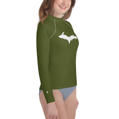 Michigan Upper Peninsula Rash Guard (w/ UP Outline) | Youth - Army Green