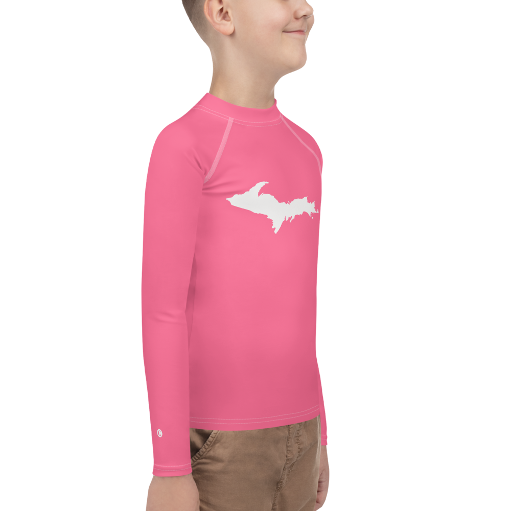 Michigan Upper Peninsula Rash Guard (w/ UP Outline) | Youth - Rhodochrosite Pink