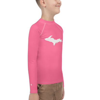 Michigan Upper Peninsula Rash Guard (w/ UP Outline) | Youth - Rhodochrosite Pink