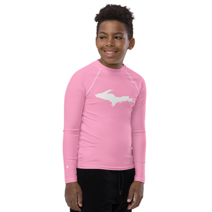 Michigan Upper Peninsula Rash Guard (w/ UP Outline) | Youth - '67 Caddie Pink