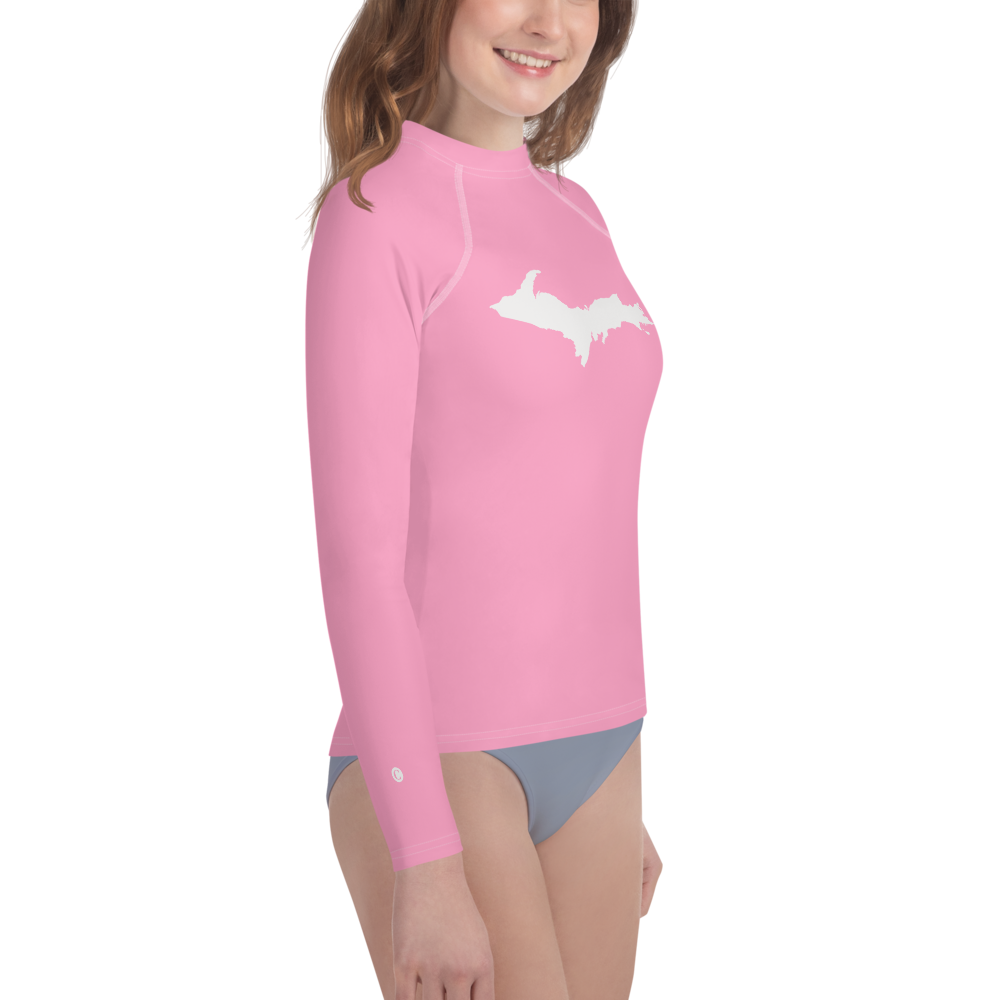 Michigan Upper Peninsula Rash Guard (w/ UP Outline) | Youth - '67 Caddie Pink