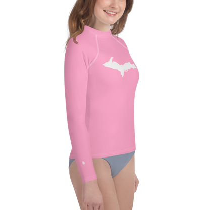 Michigan Upper Peninsula Rash Guard (w/ UP Outline) | Youth - '67 Caddie Pink