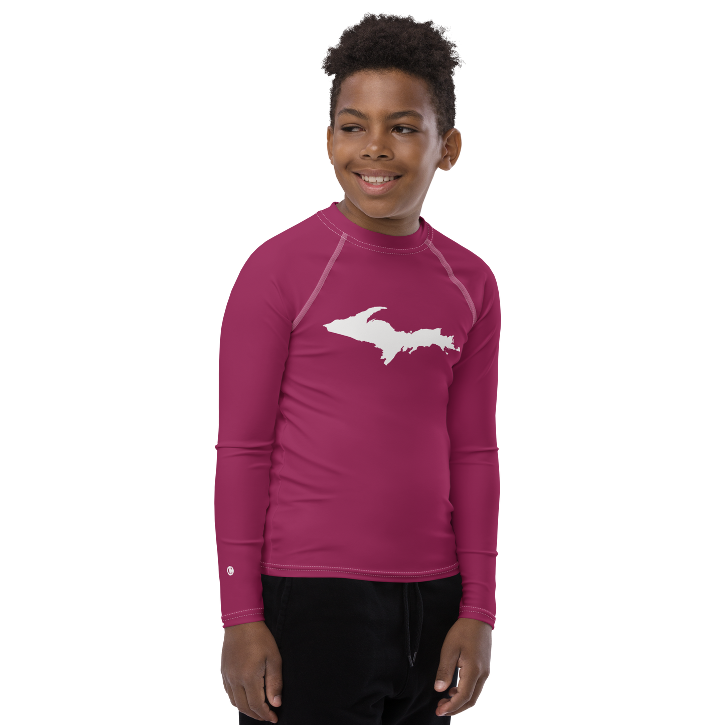 Michigan Upper Peninsula Rash Guard (w/ UP Outline) | Youth - Ruby Red