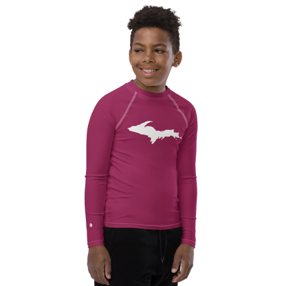 Michigan Upper Peninsula Rash Guard (w/ UP Outline) | Youth - Ruby Red