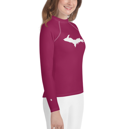 Michigan Upper Peninsula Rash Guard (w/ UP Outline) | Youth - Ruby Red