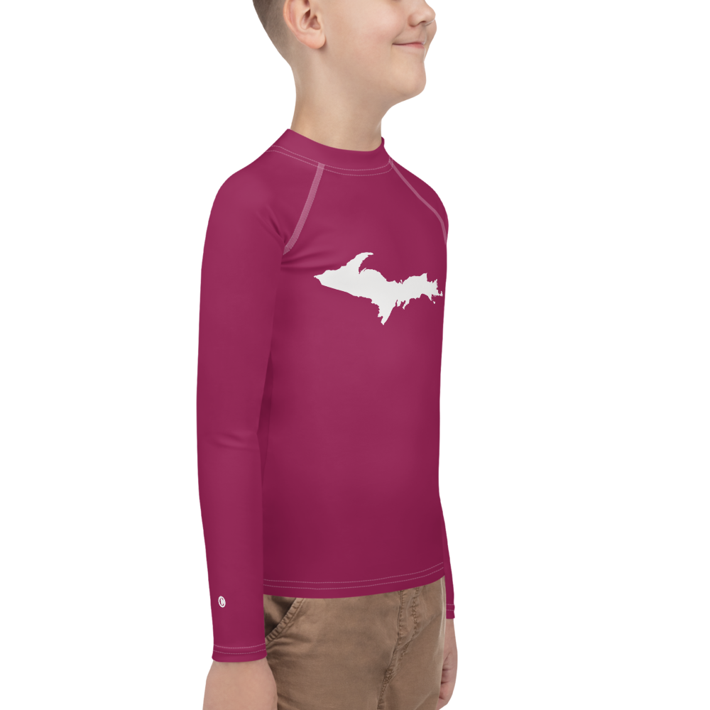 Michigan Upper Peninsula Rash Guard (w/ UP Outline) | Youth - Ruby Red